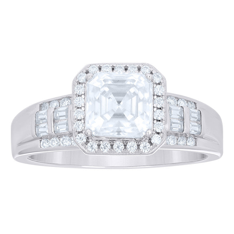 925 Sterling Silver Baguette/Asscher-Cut Moissanite Ring