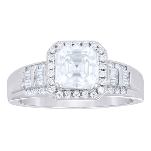 925 Sterling Silver Baguette/Asscher-Cut Moissanite Ring