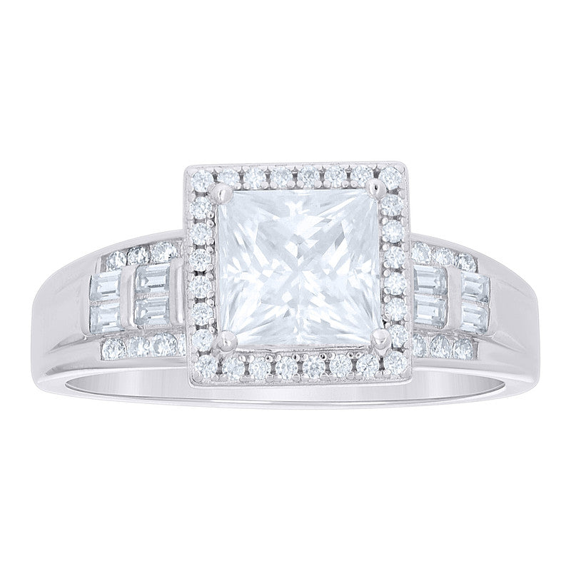 925 Sterling Silver Baguette/Princess-Cut Moissanite Ring