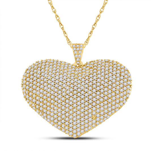 14K Yellow Gold Womens Round Diamond Heart Pendant 3 Cttw