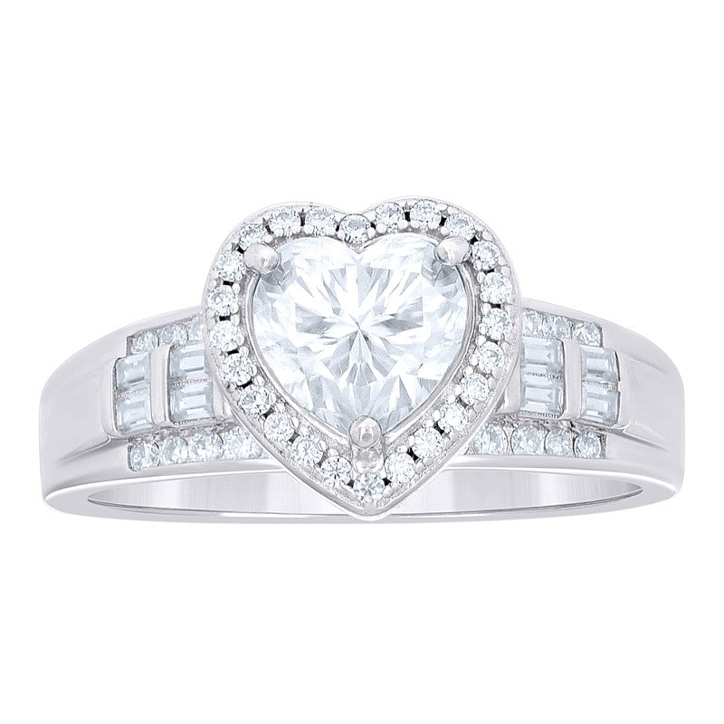 925 Sterling Silver Baguette/Heart Moissanite Ring