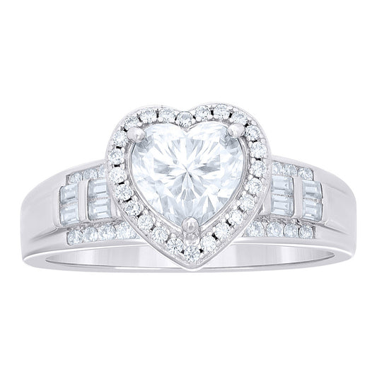 925 Sterling Silver Baguette/Heart Moissanite Ring