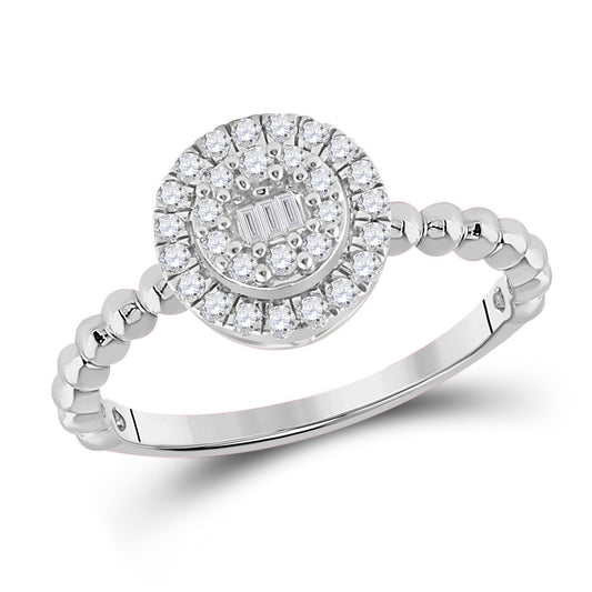 10K White Gold Womens Baguette Diamond Circle Cluster Ring 1/4 Cttw, Womens Size: 5-10