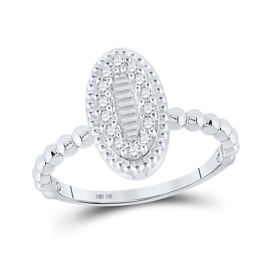 10K White Gold Womens Baguette Diamond Oval Cluster Ring 1/4 Cttw, Womens Size: 5-10