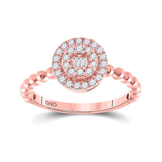 10K Rose Gold Womens Baguette Diamond Circle Cluster Ring 1/4 Cttw, Womens Size: 5-10