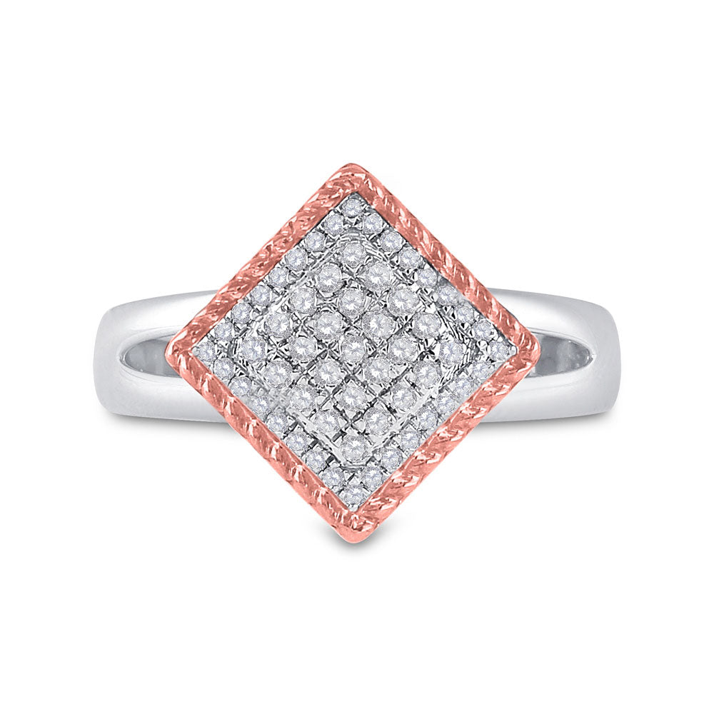 10K Two-tone Gold Womens Round Diamond Rope Offset Square Cluster Ring 1/4 Cttw, Womens Size: 5-10