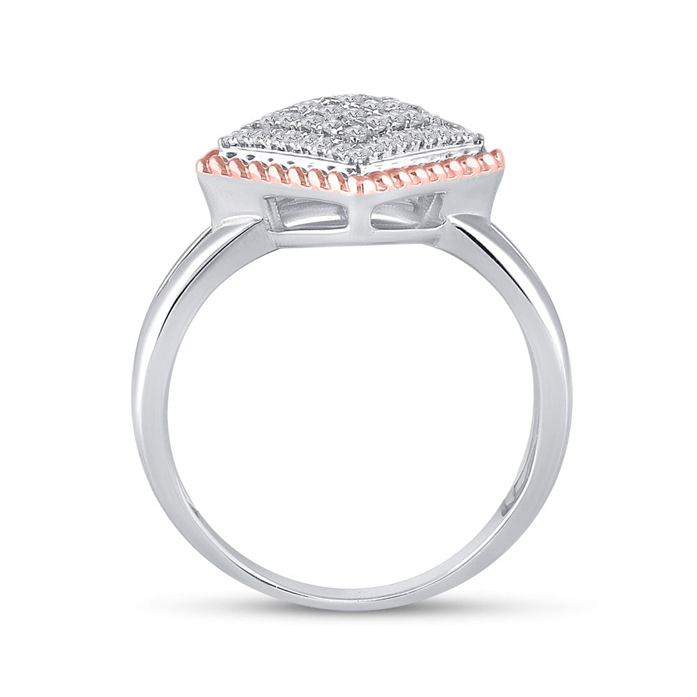 10K Two-tone Gold Womens Round Diamond Rope Offset Square Cluster Ring 1/4 Cttw, Womens Size: 5-10