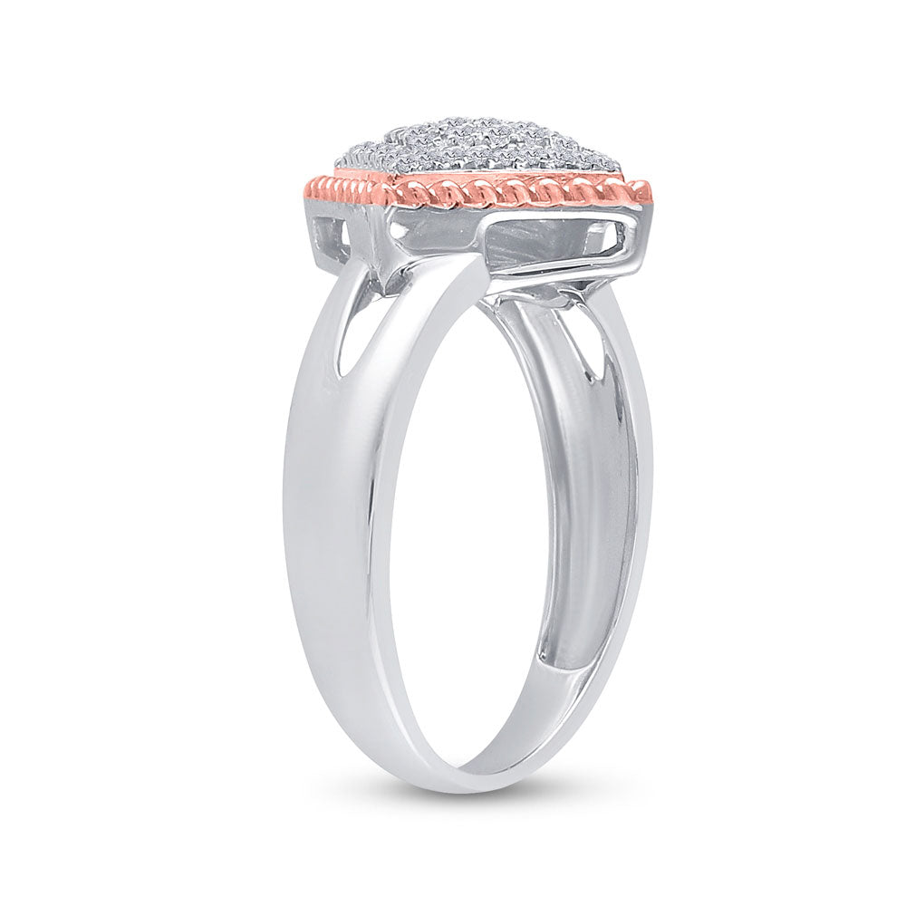 10K Two-tone Gold Womens Round Diamond Rope Offset Square Cluster Ring 1/4 Cttw, Womens Size: 5-10