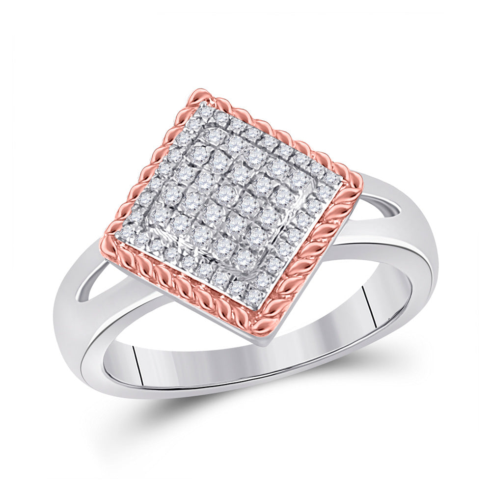 10K Two-tone Gold Womens Round Diamond Rope Offset Square Cluster Ring 1/4 Cttw, Womens Size: 5-10