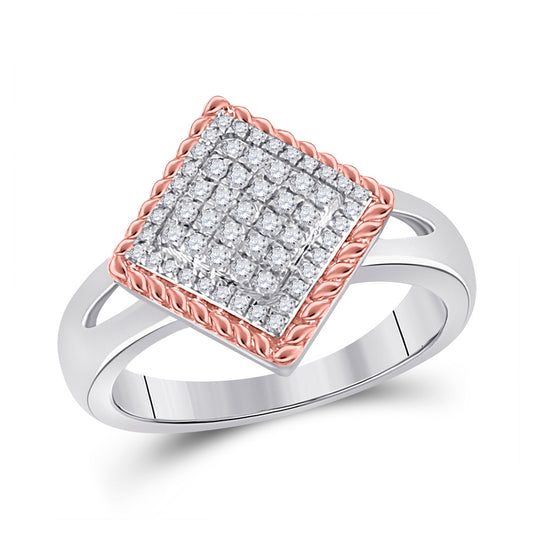 10K Two-tone Gold Womens Round Diamond Rope Offset Square Cluster Ring 1/4 Cttw, Womens Size: 5-10