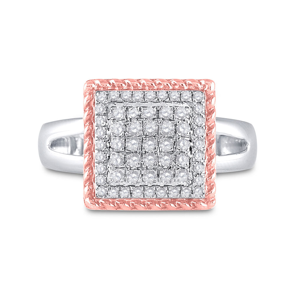 10K Two-tone Gold Womens Round Diamond Rope Square Cluster Ring 1/3 Cttw, Womens Size: 5-10