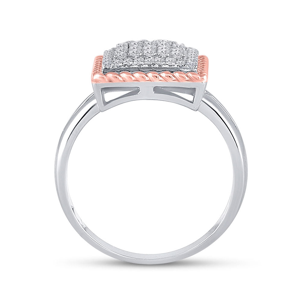 10K Two-tone Gold Womens Round Diamond Rope Square Cluster Ring 1/3 Cttw, Womens Size: 5-10