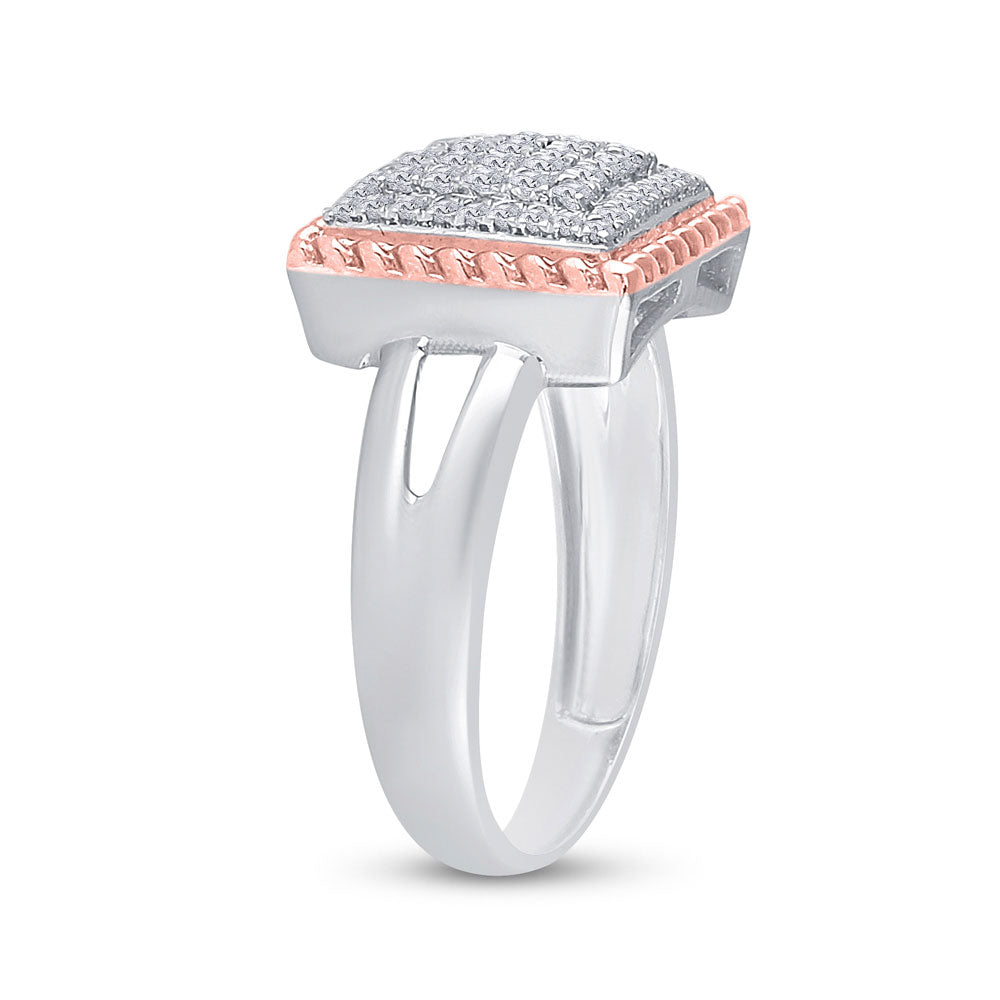 10K Two-tone Gold Womens Round Diamond Rope Square Cluster Ring 1/3 Cttw, Womens Size: 5-10