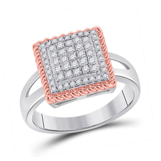 10K Two-tone Gold Womens Round Diamond Rope Square Cluster Ring 1/3 Cttw, Womens Size: 5-10