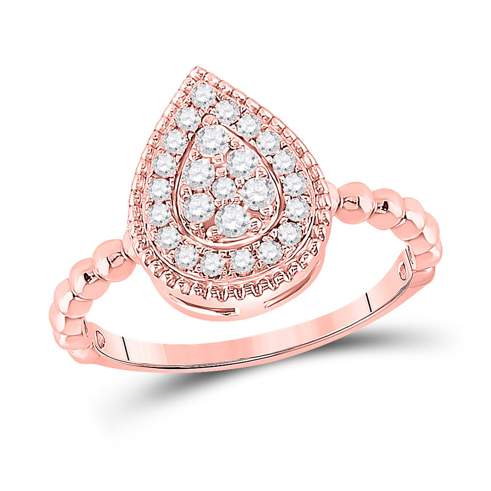 10K Rose Gold Womens Round Diamond Teardrop Cluster Ring 1/3 Cttw, Womens Size: 5-10