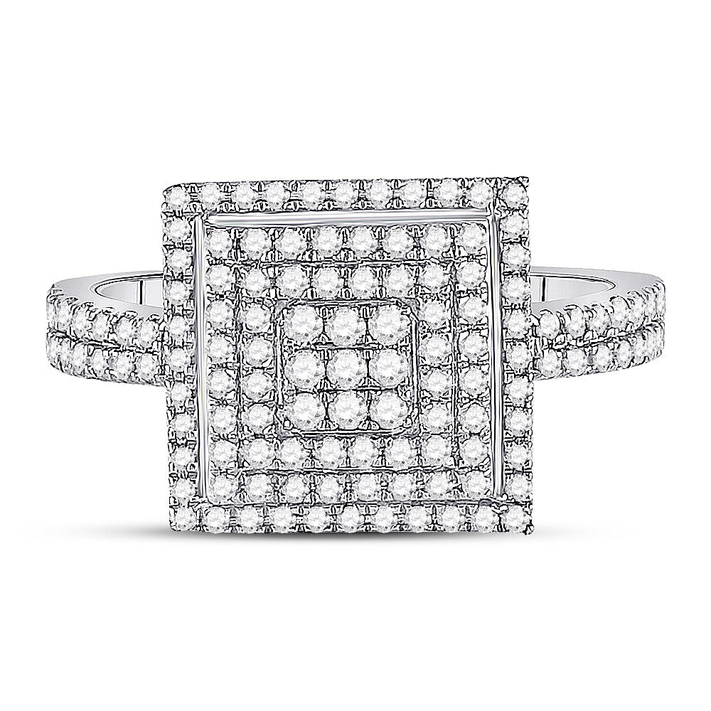 10K White Gold Womens Round Diamond Square Cluster Ring 1/2 Cttw, Womens Size: 5-10