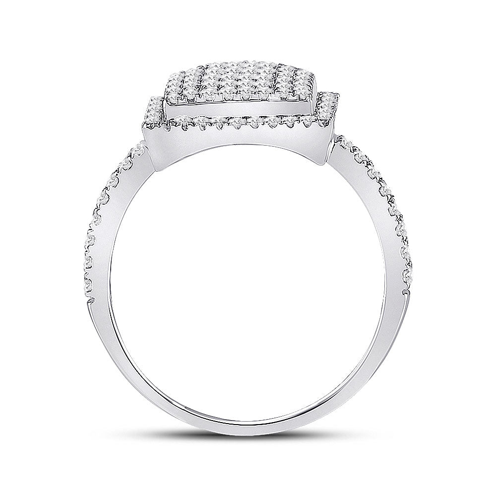 10K White Gold Womens Round Diamond Square Cluster Ring 1/2 Cttw, Womens Size: 5-10