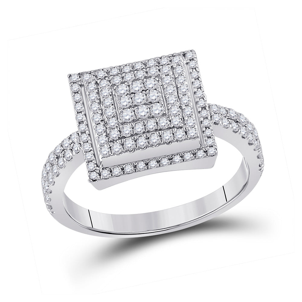 10K White Gold Womens Round Diamond Square Cluster Ring 1/2 Cttw, Womens Size: 5-10