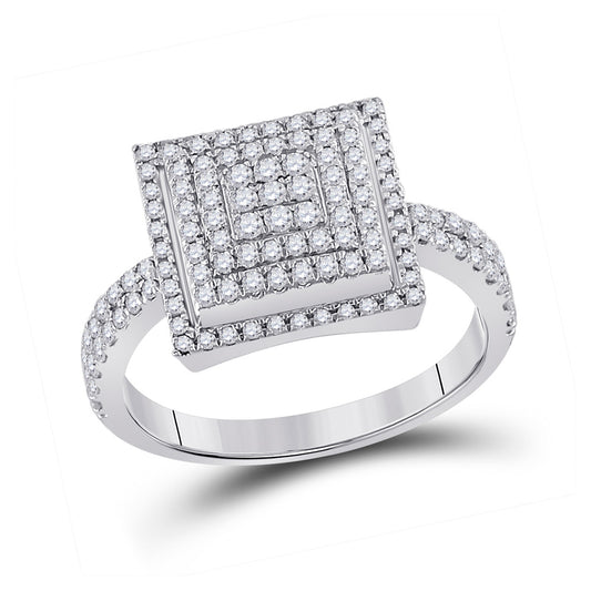 10K White Gold Womens Round Diamond Square Cluster Ring 1/2 Cttw, Womens Size: 5-10