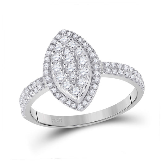 10K White Gold Womens Round Diamond Oval Cluster Ring 5/8 Cttw, Womens Size: 5-10