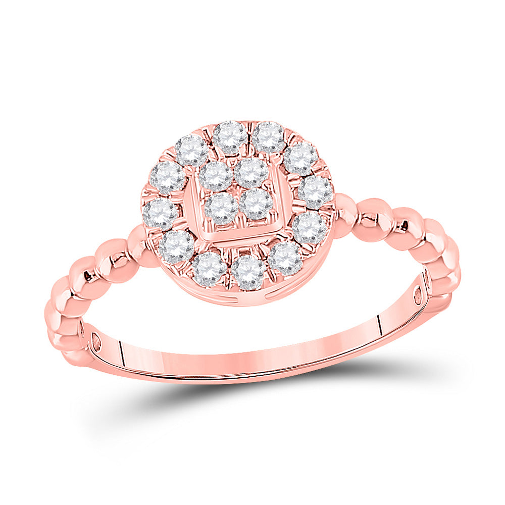 10K Rose Gold Womens Round Diamond Circle Cluster Ring 1/3 Cttw, Womens Size: 5-10