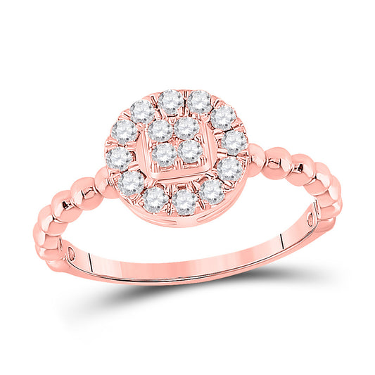 10K Rose Gold Womens Round Diamond Circle Cluster Ring 1/3 Cttw, Womens Size: 5-10