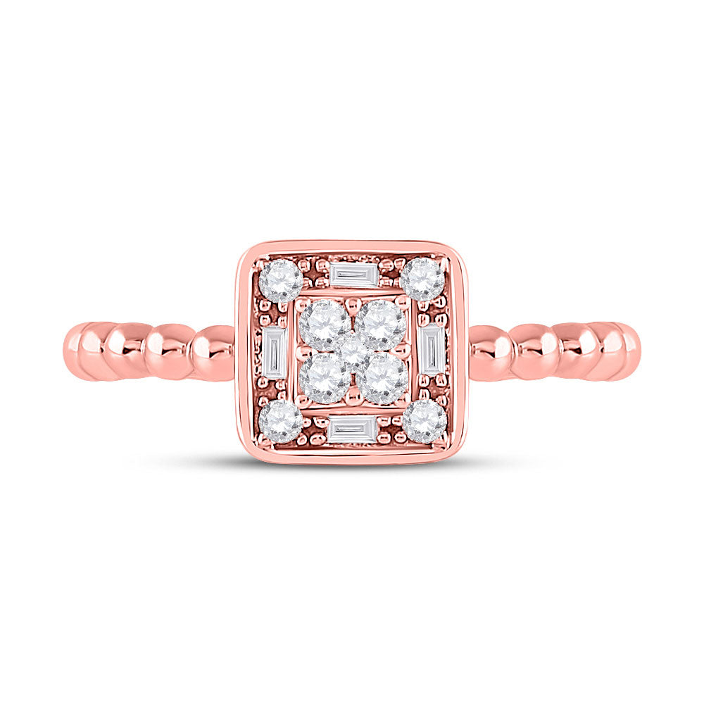 10K Rose Gold Womens Round Diamond Square Cluster Ring 1/4 Cttw, Womens Size: 5-10