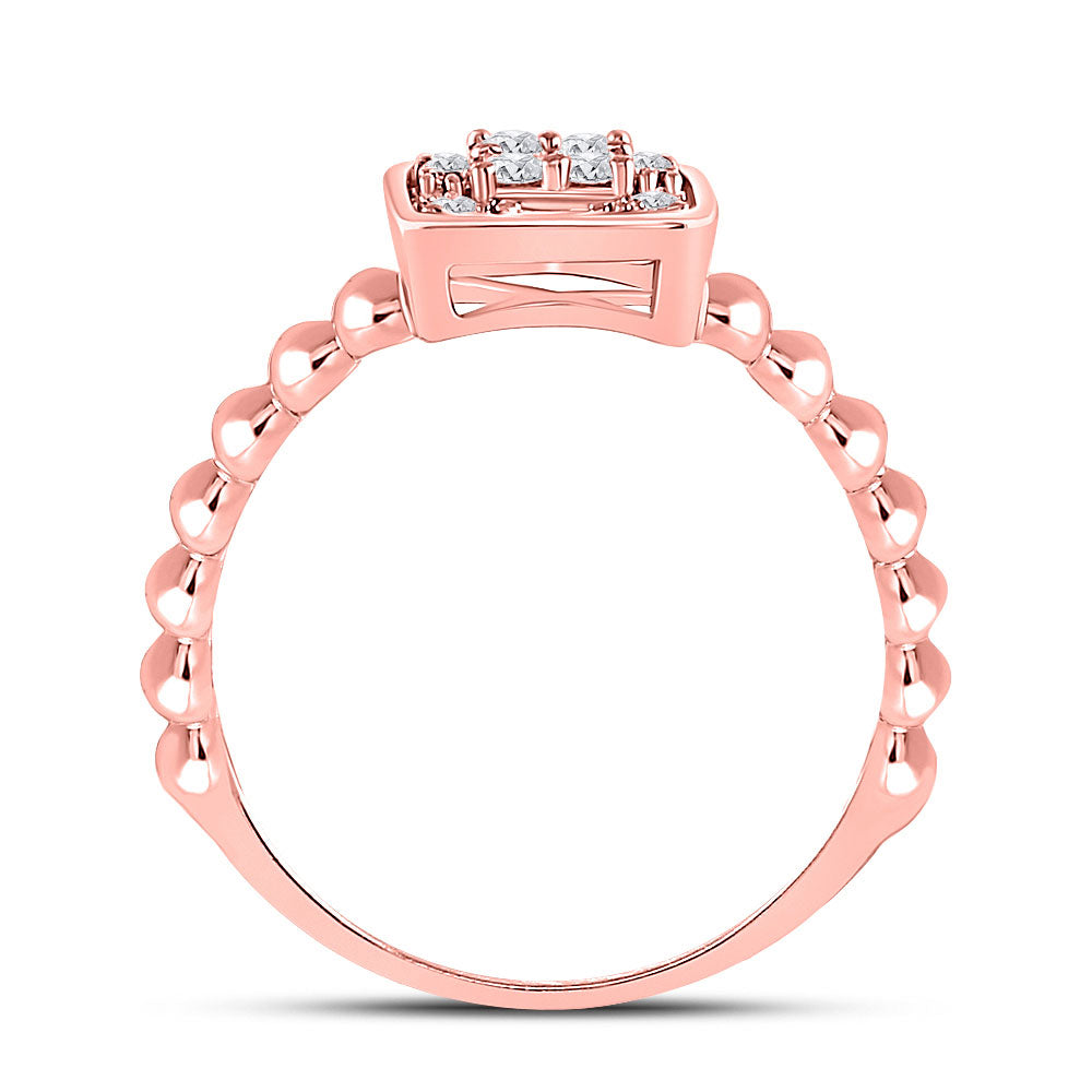10K Rose Gold Womens Round Diamond Square Cluster Ring 1/4 Cttw, Womens Size: 5-10