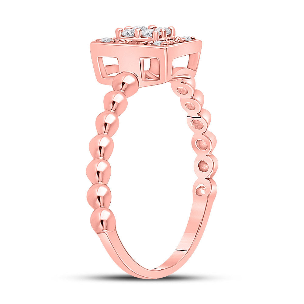 10K Rose Gold Womens Round Diamond Square Cluster Ring 1/4 Cttw, Womens Size: 5-10