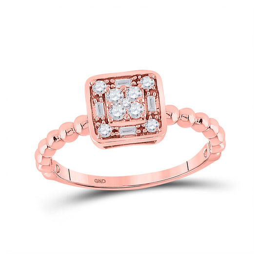 10K Rose Gold Womens Round Diamond Square Cluster Ring 1/4 Cttw, Womens Size: 5-10