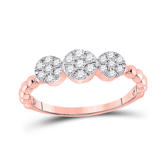 10K Rose Gold Womens Round Diamond Triple Flower Cluster Ring 1/3 Cttw, Womens Size: 5-10