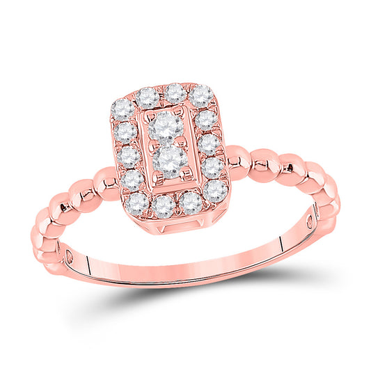 10K Rose Gold Womens Round Diamond Rectangle Cluster Ring 1/3 Cttw, Womens Size: 5-10