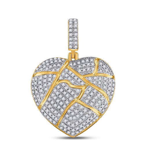 10K Yellow Gold Mens Round Diamond Broken Heart Charm Pendant 5/8 Cttw, Length: 1.23 In, Width: 0.89 In