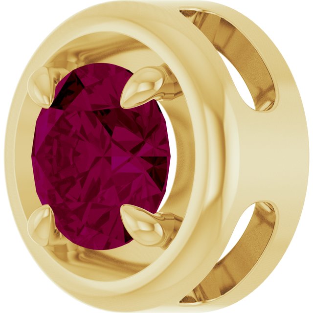 14K Yellow Gold Round 7 Mm Polished Natural Rhodolite Garnet Solitaire Slide Pendant