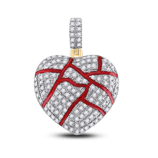 10K Yellow Gold Mens Round Diamond Heart Charm Pendant 3/8 Cttw, Length: 0.8 In, Width: 0.55 In