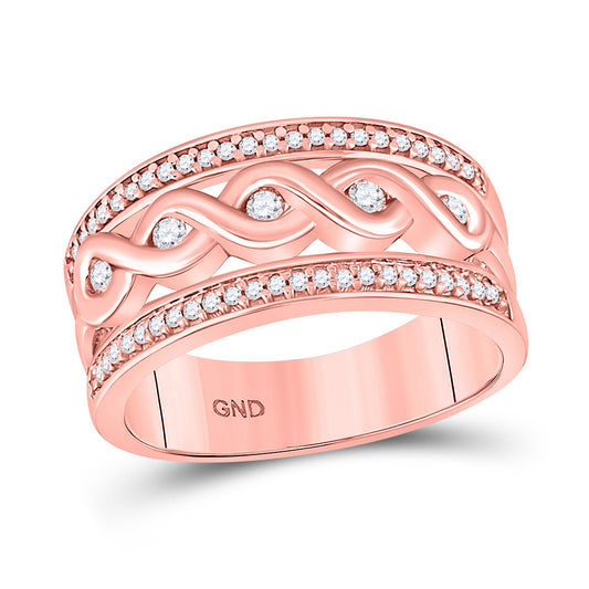 10K Rose Gold Womens Round Diamond Twist Scroll Band Ring 1/4 Cttw, Womens Size: 5-10