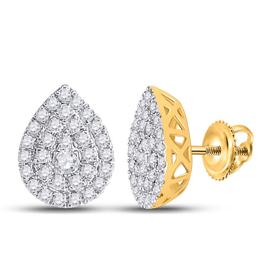 10K Yellow Gold Womens Round Diamond Teardrop Cluster Earrings 1/2 Cttw