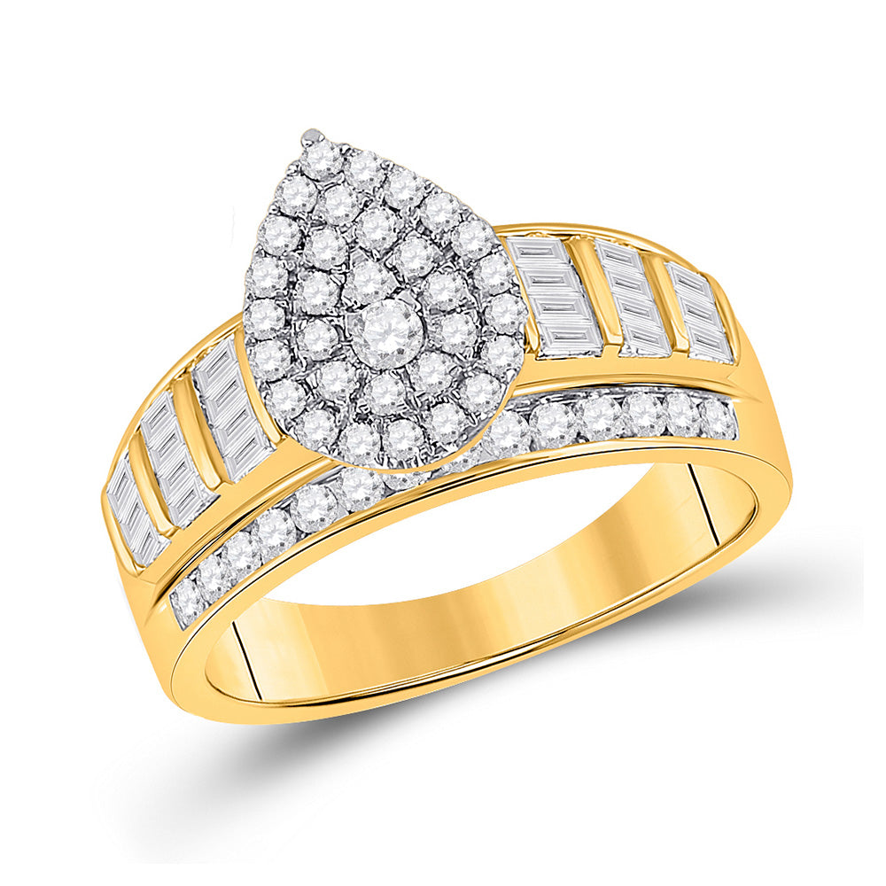 10K Yellow Or White Gold  Round Diamond Teardrop Bridal Wedding Engagement Ring 1 Cttw, Womens Size: 5-10