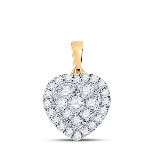 10K Yellow Gold Womens Round Diamond Heart Pendant 1/2 Cttw