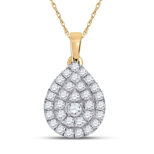 10K Yellow Gold Womens Round Diamond Teardrop Pendant 1/2 Cttw