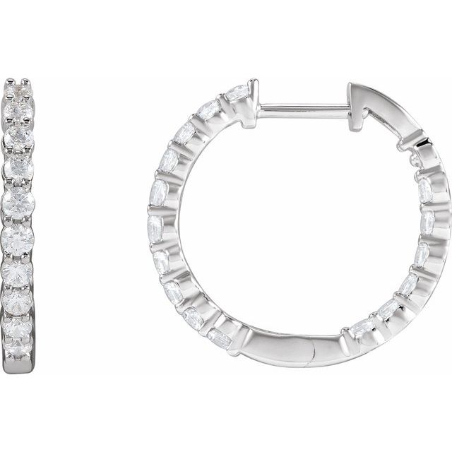14K Yellow Or White Or Rose Gold Si1-Si2, Gh Hinged Polished Lab-Grown Diamond Inside-Outside Hoop Earrings
