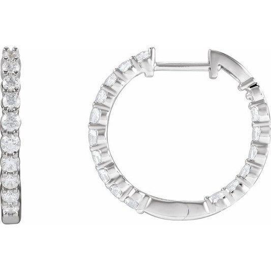 14K Yellow Or White Or Rose Gold Si1-Si2, Gh Hinged Polished Lab-Grown Diamond Inside-Outside Hoop Earrings