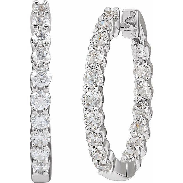14K Yellow Or White Or Rose Gold Si1-Si2, Gh Hinged Polished Lab-Grown Diamond Inside-Outside Hoop Earrings