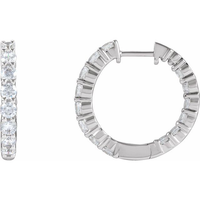 14K Yellow Or White Or Rose Gold Si1-Si2, Gh Hinged Polished Lab-Grown Diamond Inside-Outside Hoop Earrings