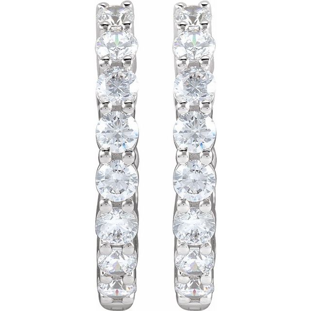 14K Yellow Or White Or Rose Gold Si1-Si2, Gh Hinged Polished Lab-Grown Diamond Inside-Outside Hoop Earrings