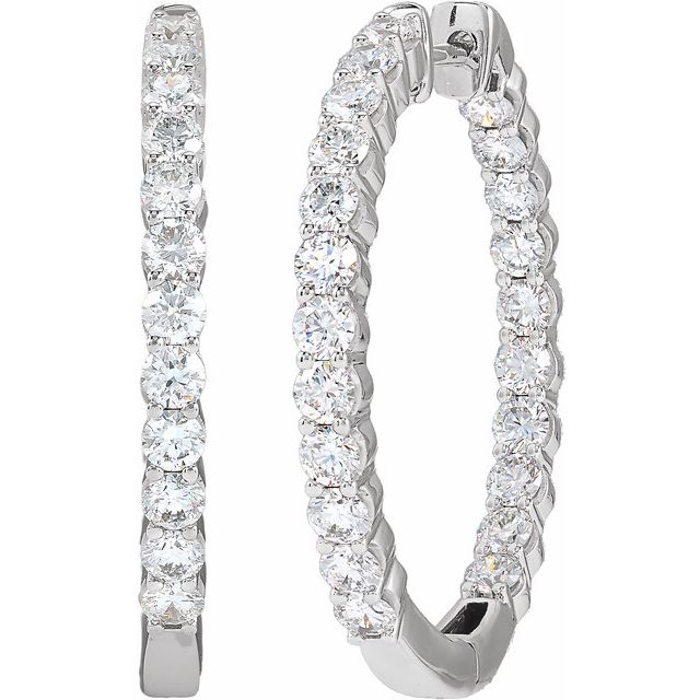 14K Yellow Or White Or Rose Gold Si1-Si2, Gh Hinged Polished Lab-Grown Diamond Inside-Outside Hoop Earrings