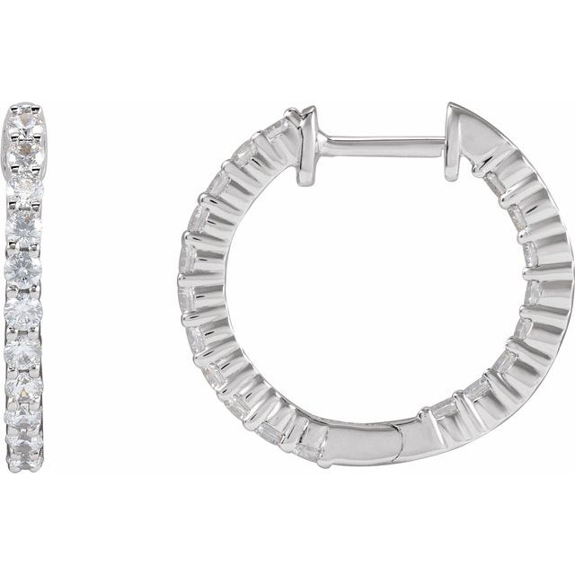 14K Yellow Or White Or Rose Gold Si1-Si2, Gh Hinged Polished Lab-Grown Diamond Inside-Outside Hoop Earrings