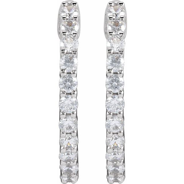14K Yellow Or White Or Rose Gold Si1-Si2, Gh Hinged Polished Lab-Grown Diamond Inside-Outside Hoop Earrings