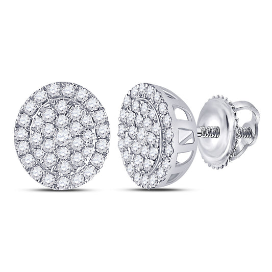 10K White Gold Womens Round Diamond Cluster Earrings 1/2 Cttw
