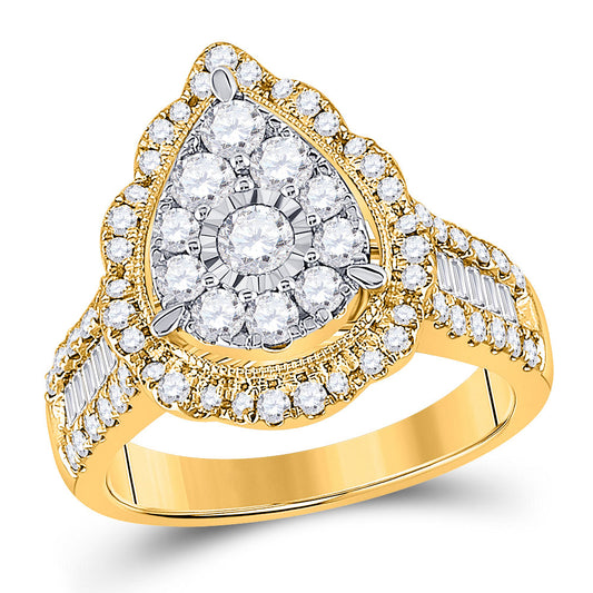 14K Yellow Gold Round Diamond Teardrop Bridal Wedding Engagement Ring 1-5/8 Cttw, Womens Size: 5-10